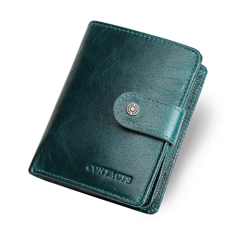 Carteras de cuero genuino Contact'S para mujer y hombre, cartera corta pequeña con bloqueo RFID, tarjetero, monedero rojo para mujer