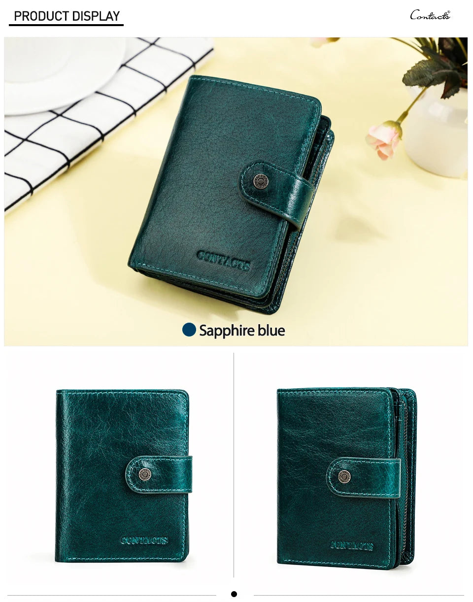 Carteras de cuero genuino Contact'S para mujer y hombre, cartera corta pequeña con bloqueo RFID, tarjetero, monedero rojo para mujer