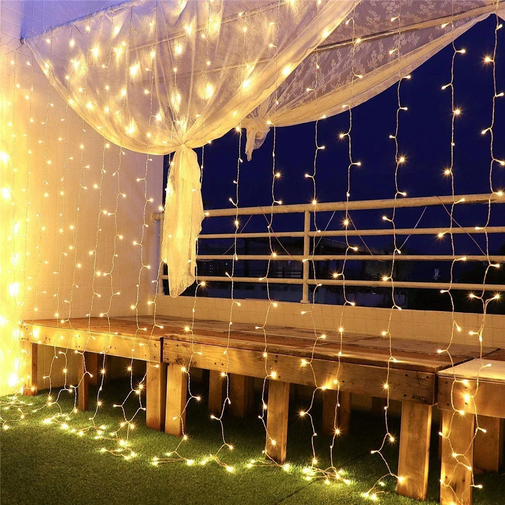 Guirnalda de luces LED para cortinas, guirnalda para exteriores, para ventanas, decoración navideña, bodas y fiestas en el hogar.
