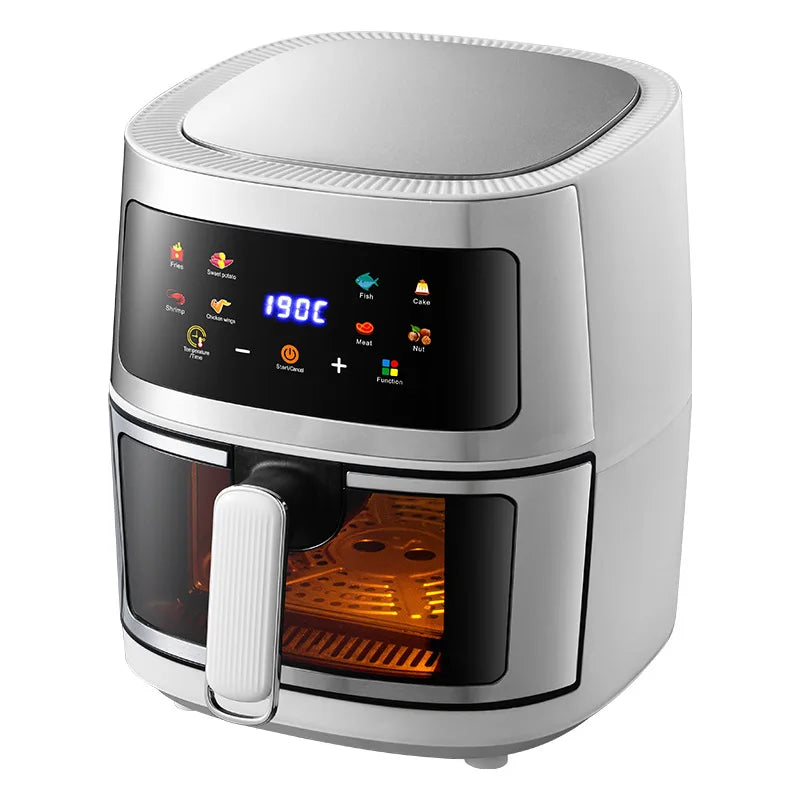 Freidora de aire eléctrica inteligente con pantalla táctil, de acero inoxidable, sin humo, de gran capacidad, para cocina doméstica, fácil de usar, antiadherente, de 8 litros.