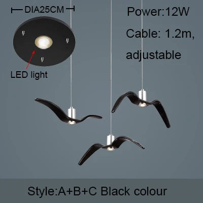 Lámpara colgante nórdica, lámpara de araña LED con diseño de gaviota para bar/cocina, lámpara de araña con diseño de pájaros, luminaria de techo.