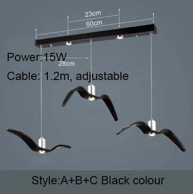 Lámpara colgante nórdica, lámpara de araña LED con diseño de gaviota para bar/cocina, lámpara de araña con diseño de pájaros, luminaria de techo.