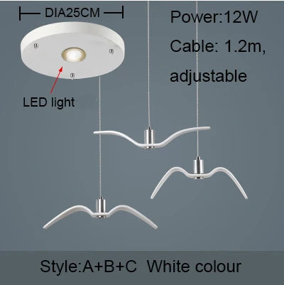 Lámpara colgante nórdica, lámpara de araña LED con diseño de gaviota para bar/cocina, lámpara de araña con diseño de pájaros, luminaria de techo.