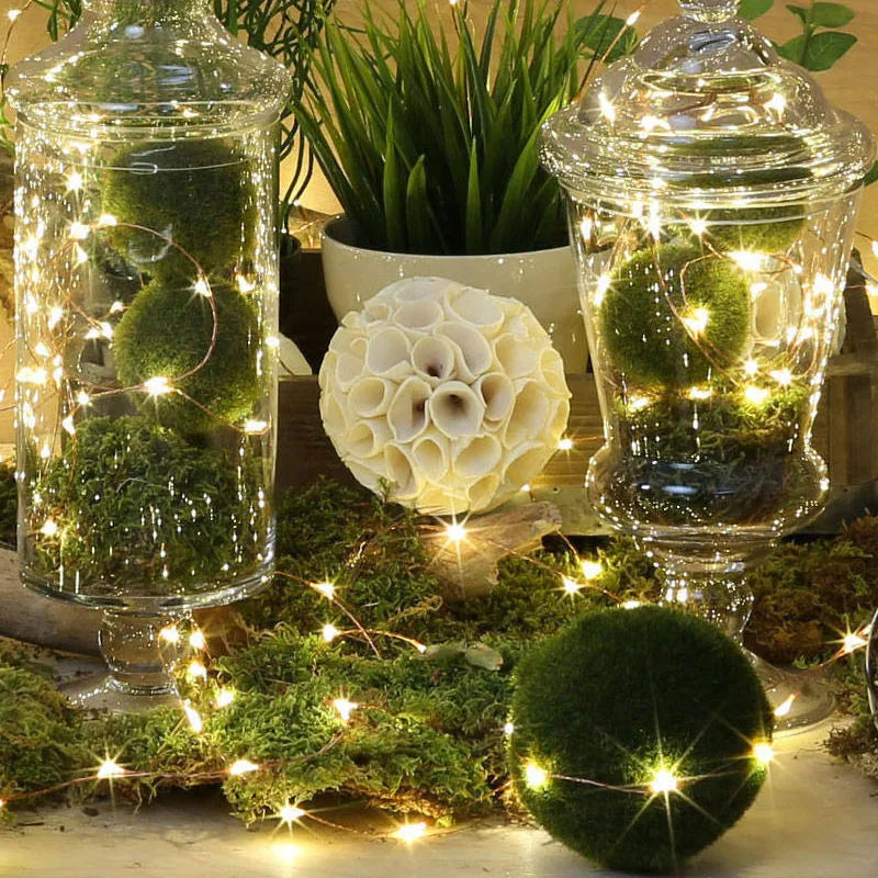 Guirnalda de luces LED de 2 m con 20 LED, 20 microluces estrelladas, funciona con pilas de botón CR2032, de cobre, ideal para decoraciones navideñas y de bodas.