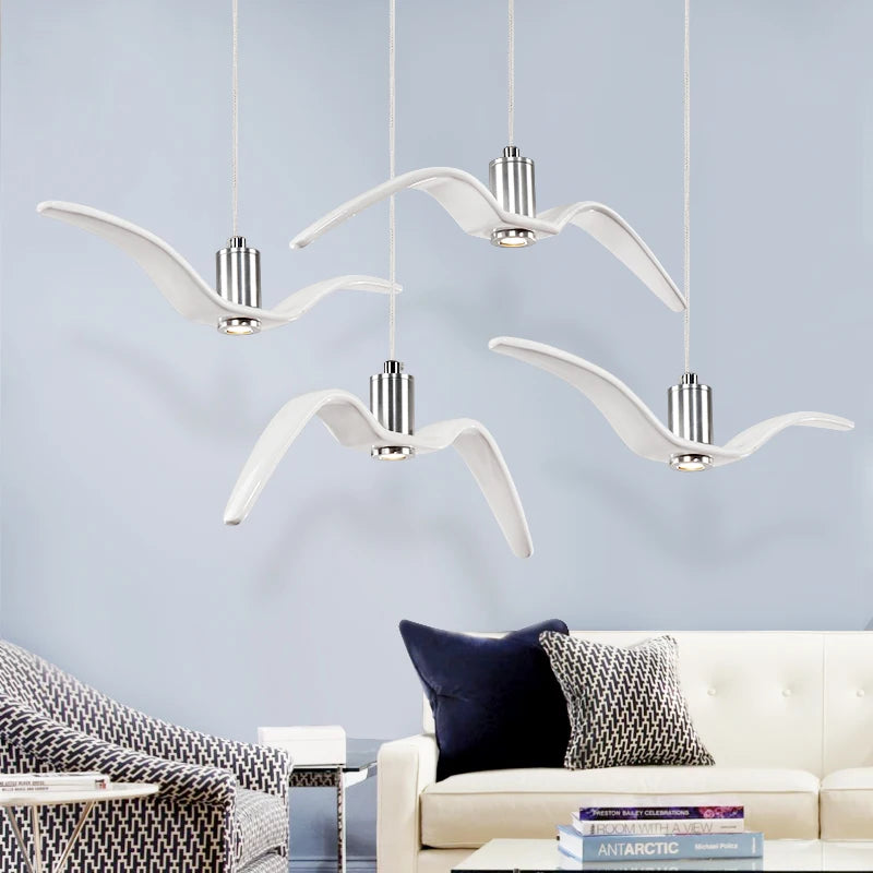 Lámpara colgante nórdica, lámpara de araña LED con diseño de gaviota para bar/cocina, lámpara de araña con diseño de pájaros, luminaria de techo.