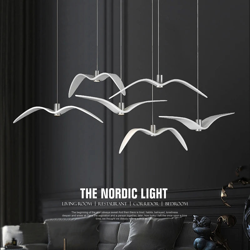 Lámpara colgante nórdica, lámpara de araña LED con diseño de gaviota para bar/cocina, lámpara de araña con diseño de pájaros, luminaria de techo.