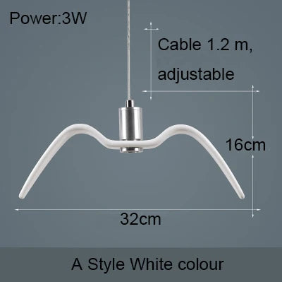 Lámpara colgante nórdica, lámpara de araña LED con diseño de gaviota para bar/cocina, lámpara de araña con diseño de pájaros, luminaria de techo.