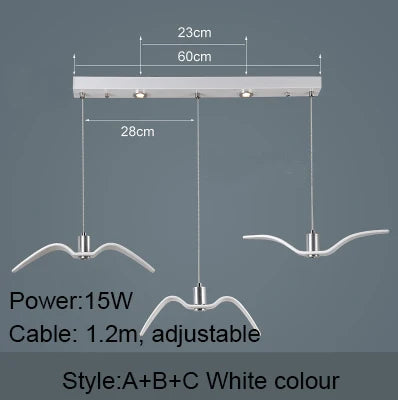 Lámpara colgante nórdica, lámpara de araña LED con diseño de gaviota para bar/cocina, lámpara de araña con diseño de pájaros, luminaria de techo.