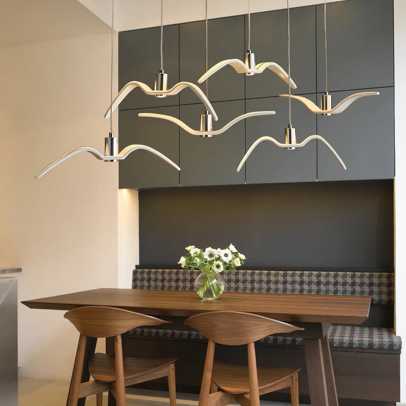 Lámpara colgante nórdica, lámpara de araña LED con diseño de gaviota para bar/cocina, lámpara de araña con diseño de pájaros, luminaria de techo.