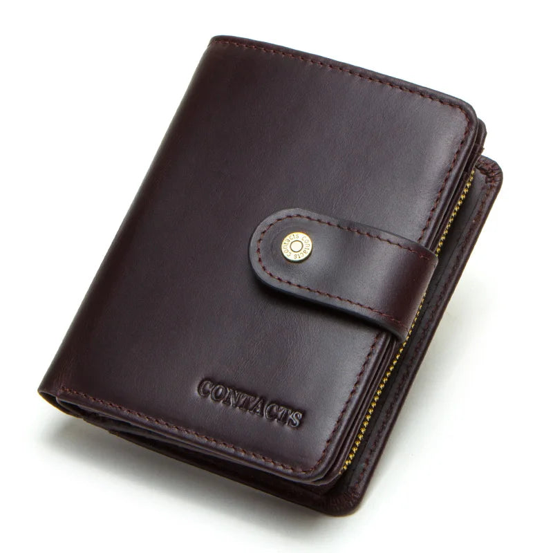Carteras de cuero genuino Contact'S para mujer y hombre, cartera corta pequeña con bloqueo RFID, tarjetero, monedero rojo para mujer
