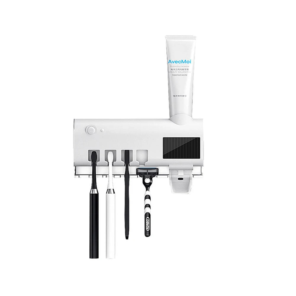 Soporte para cepillos de dientes, dispensador de pasta de dientes, energía solar, caja de almacenamiento para cepillos de dientes de baño, soporte de almacenamiento multifunción, carga USB.