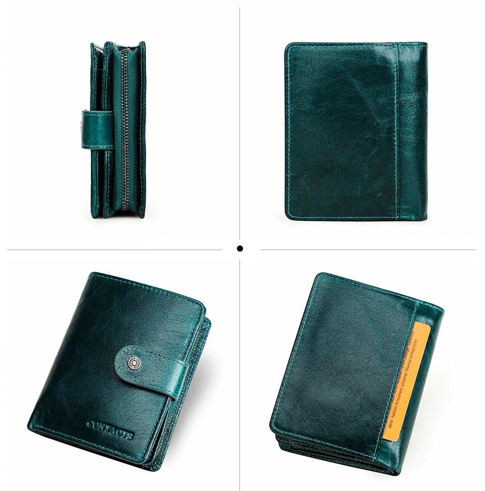 Carteras de cuero genuino Contact'S para mujer y hombre, cartera corta pequeña con bloqueo RFID, tarjetero, monedero rojo para mujer