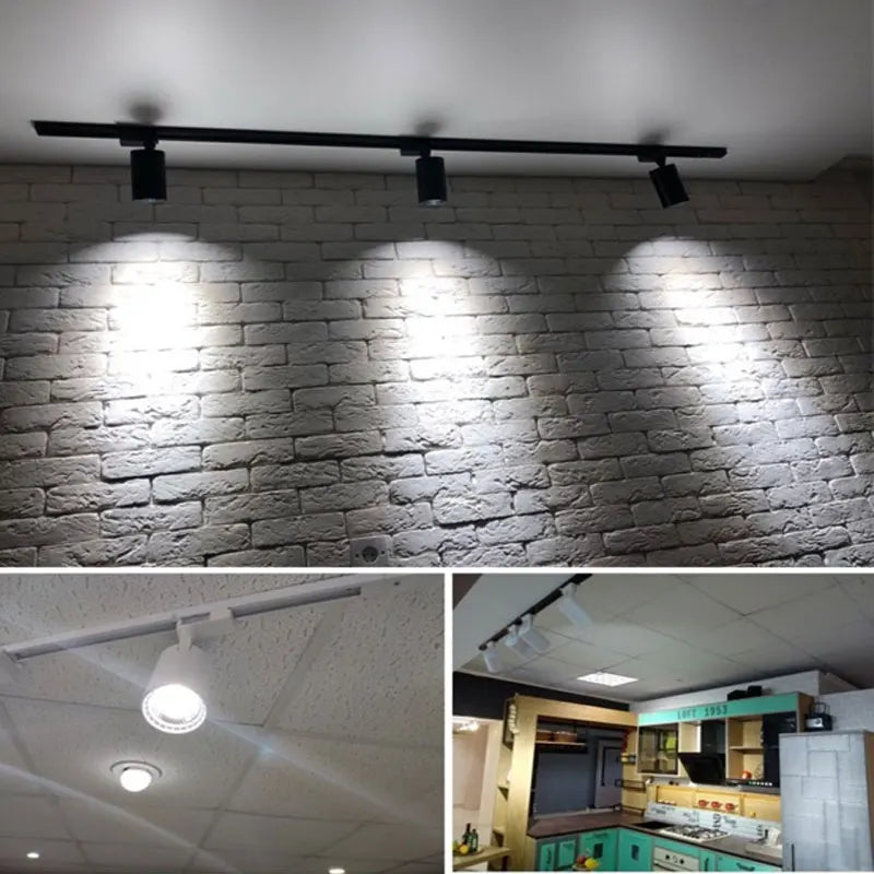 Juego completo de focos LED de riel de 50W, 40W y 20W con tecnología COB para iluminación de riel de techo en interiores, ideales para la decoración de salas de estar y cocinas.