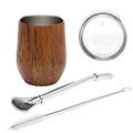 Juego de taza de yerba mate de calabaza de 355 ml, taza de café/agua de acero inoxidable de doble pared con tapa, 1 bombilla, pajitas, filtro, cuchara y cepillo.
