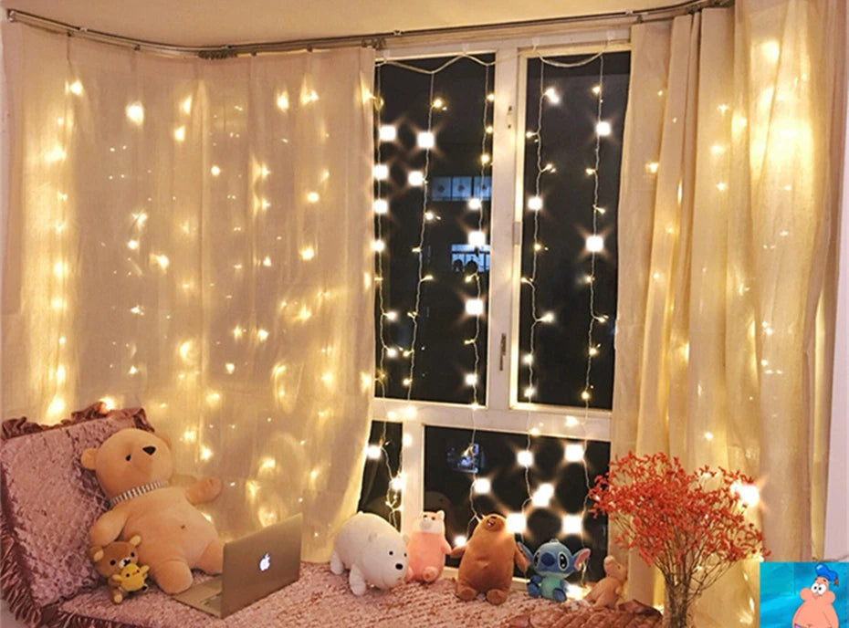 Guirnalda de luces LED para cortinas, guirnalda para exteriores, para ventanas, decoración navideña, bodas y fiestas en el hogar.