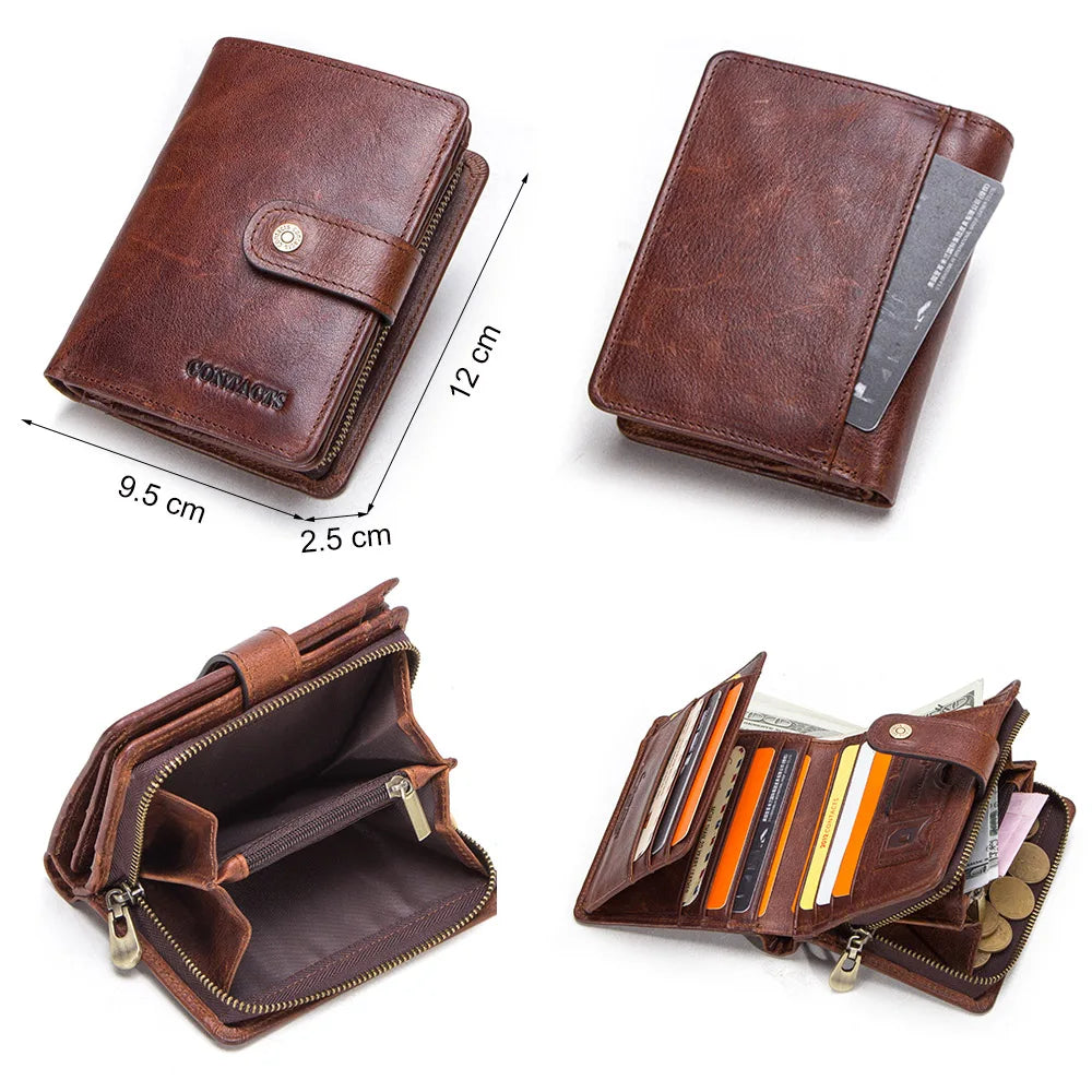 Carteras de cuero genuino Contact'S para mujer y hombre, cartera corta pequeña con bloqueo RFID, tarjetero, monedero rojo para mujer