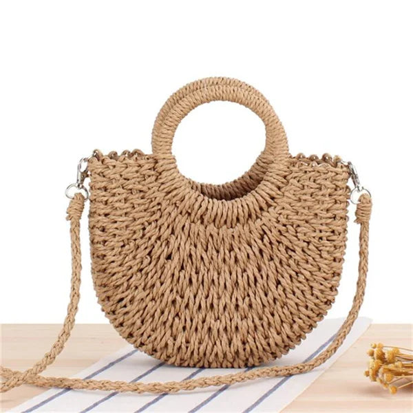 Bolso de paja tejido de ratán semicircular hecho a mano Yogodlns, bolso bandolera de verano para mujer, bolso pequeño de playa para niñas, nuevo.