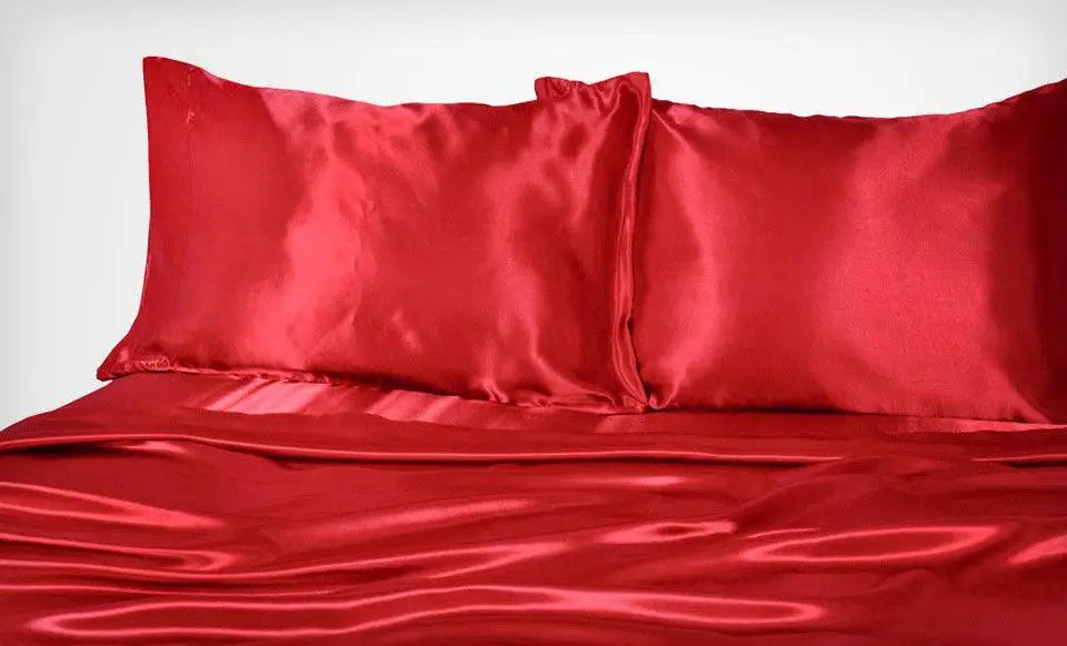 Juego de sábanas ajustables para cama Queen de 4 piezas, 95 g/m², de satén suave y sedoso - ROJO NEGRO 10