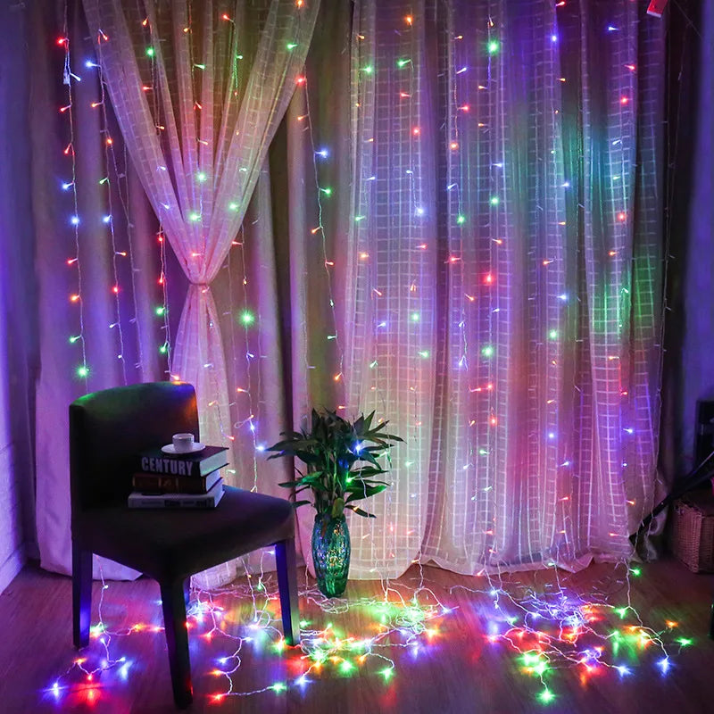 Guirnalda de luces LED para cortinas, guirnalda para exteriores, para ventanas, decoración navideña, bodas y fiestas en el hogar.
