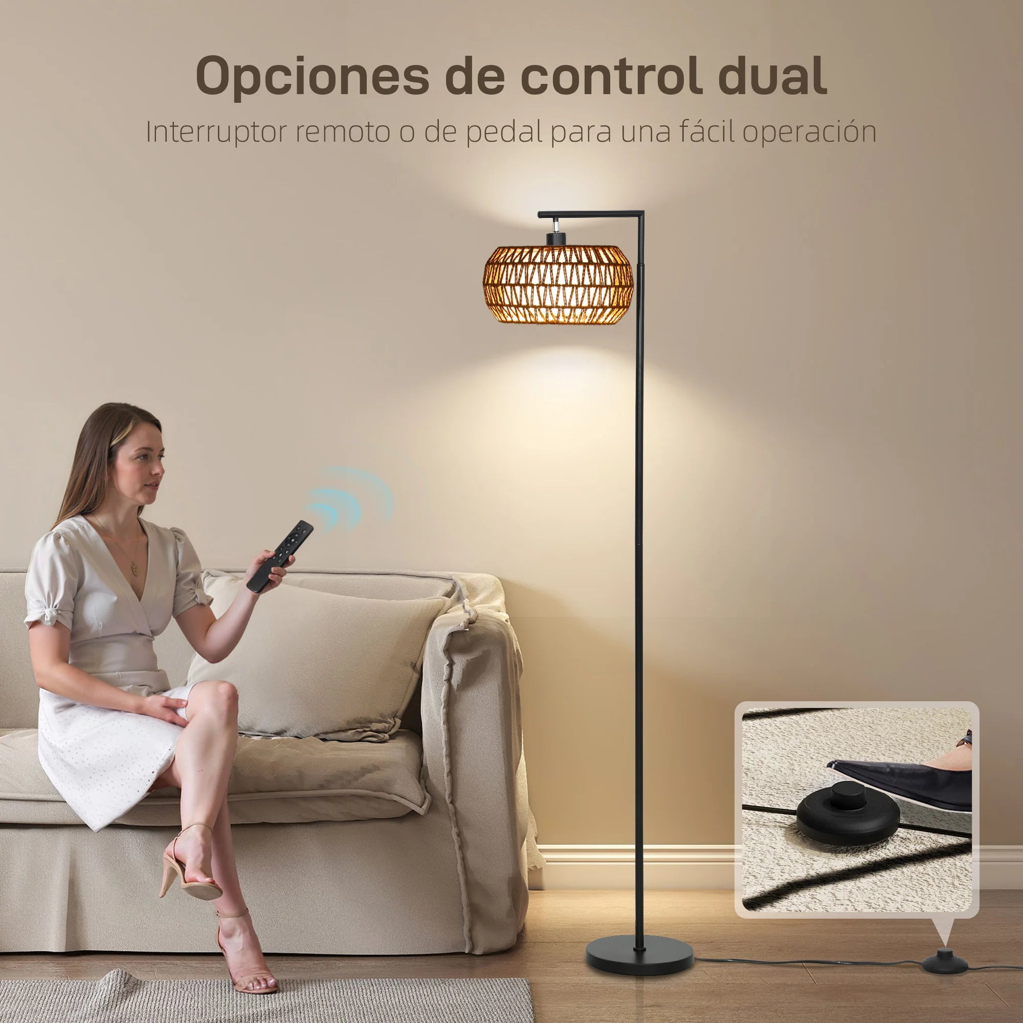 Lámpara de pie Homcom con pantalla bohemia de doble capa, 3 temperaturas de color, brillo ajustable y control remoto.