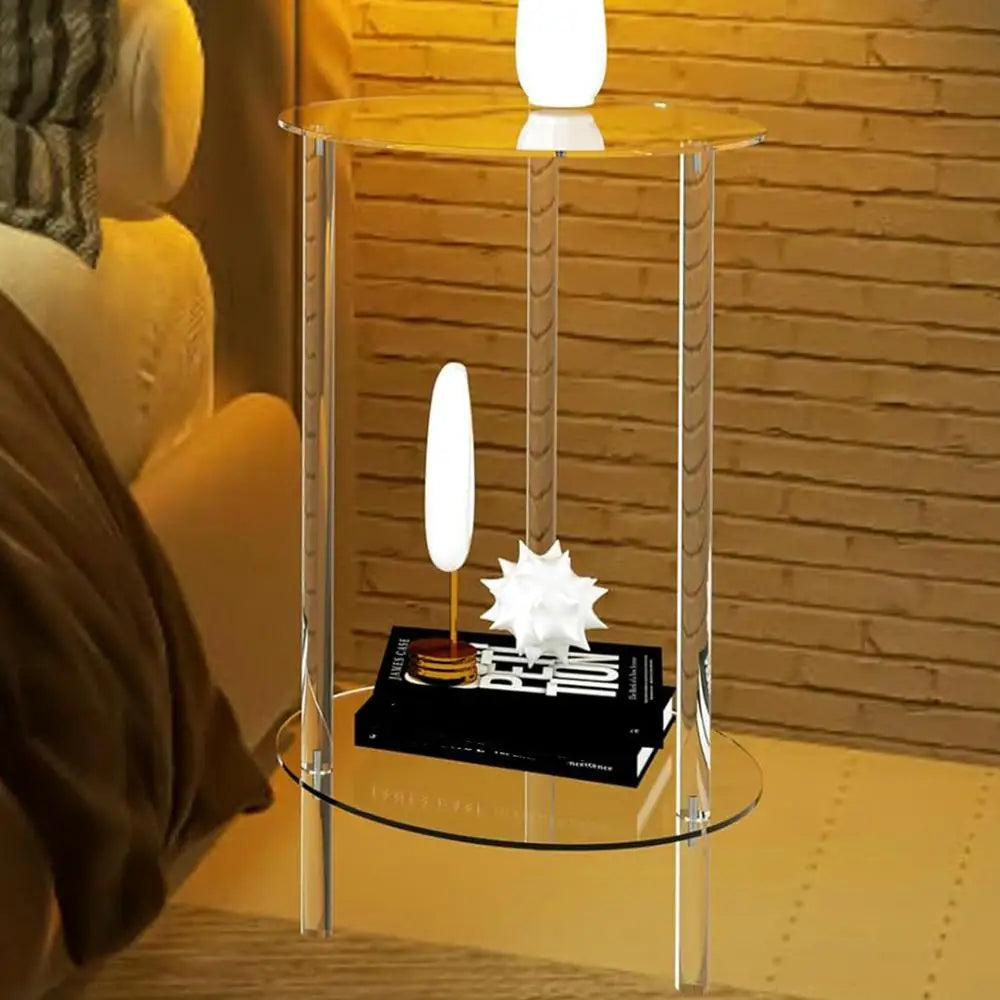 Acrylic Round End Table Small Round Side Table End Table Clear Small Round Table Acrylic Transparent Coffee Table for Bedroom