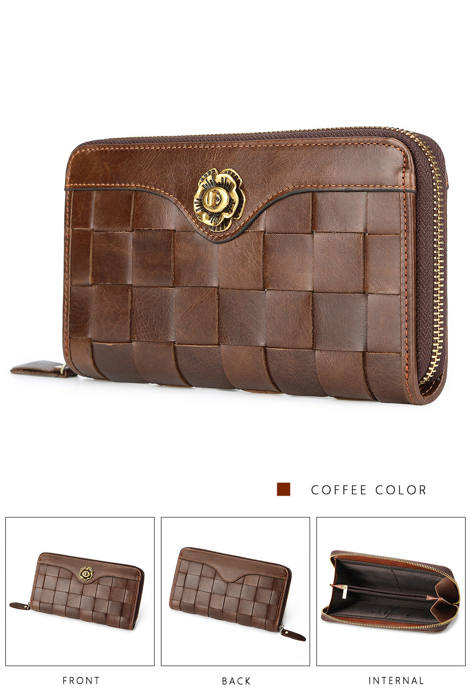 Nueva cartera larga de moda para mujer, cartera de piel de vaca para mujer, bolso de mujer a cuadros, bolso de mano casual para mujer