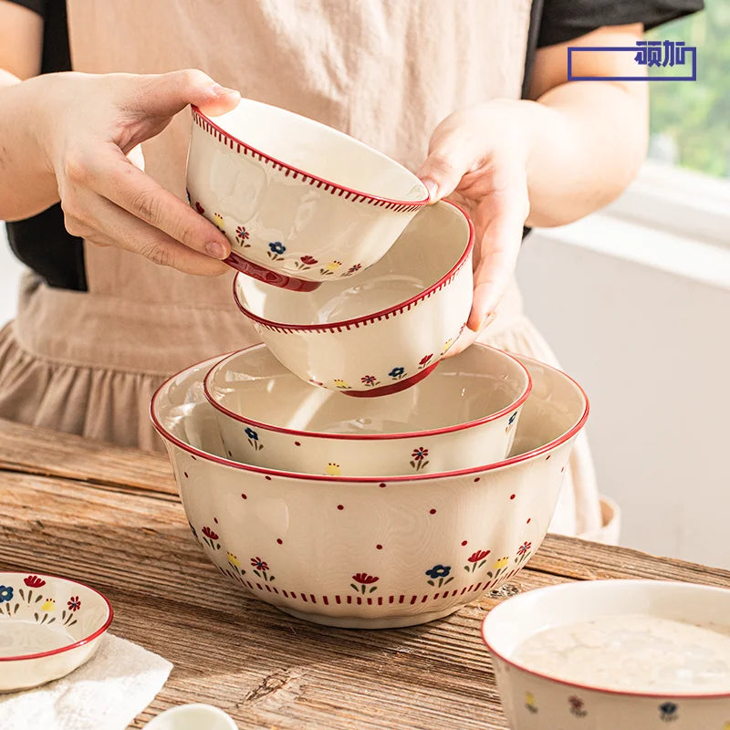 Vajilla de cerámica vintage de alta calidad: cuenco para sopa, plato para ensalada y plato para pasta. Apta para microondas. Juego de platos y cuencos de cerámica de colores.