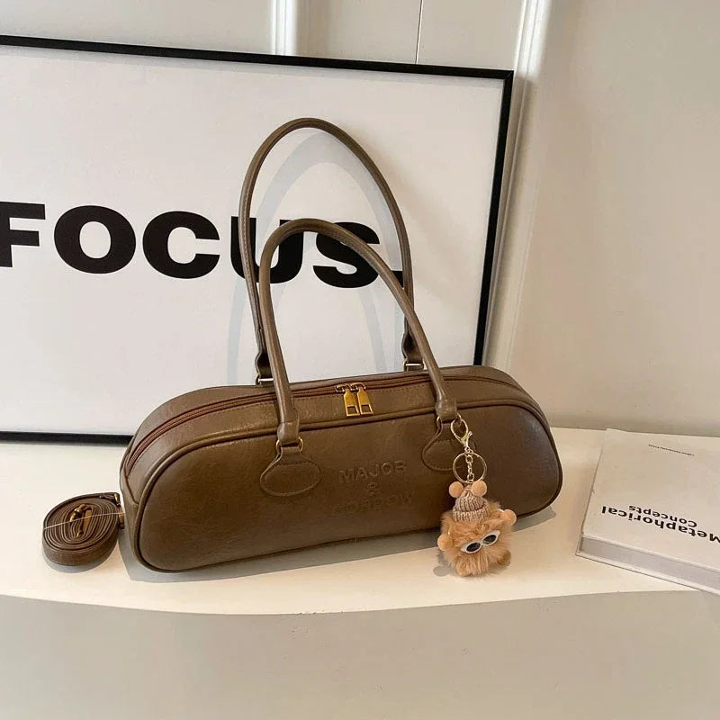 Bolsos de hombro de PU con cremallera y costuras sólidas, tipo baguette suave 2024, bolsos de alta calidad para mujer, bolsos de mano de gran capacidad para mujer.