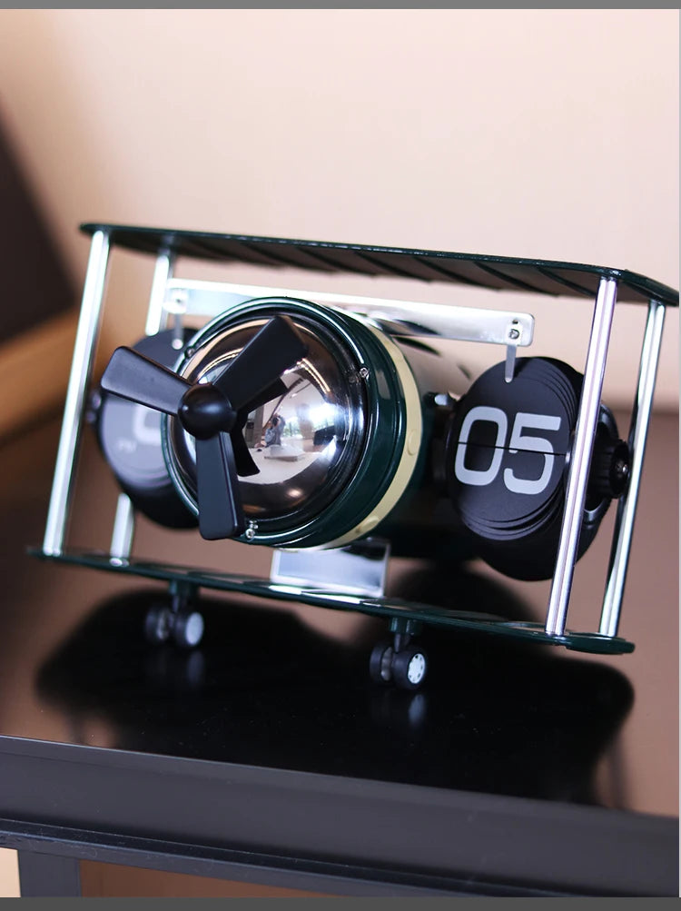 Reloj de escritorio mecánico con diseño de avión retro, temporizador electrónico automático vintage, adorno para el hogar