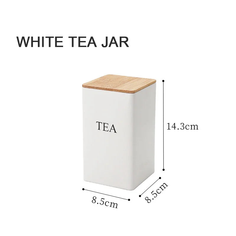 Recipiente para granos de café con tapa de bambú, estilo sencillo, tarros de metal para té, café y azúcar, lata de té, utensilios de cocina.