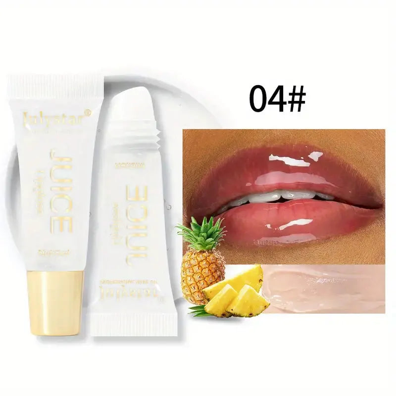 Aceite labial en gel transparente como el agua, bálsamo labial hidratante y suavizante. Reduce las líneas de los labios. Brillo labial con efecto de labios brillantes y aroma a frutas.