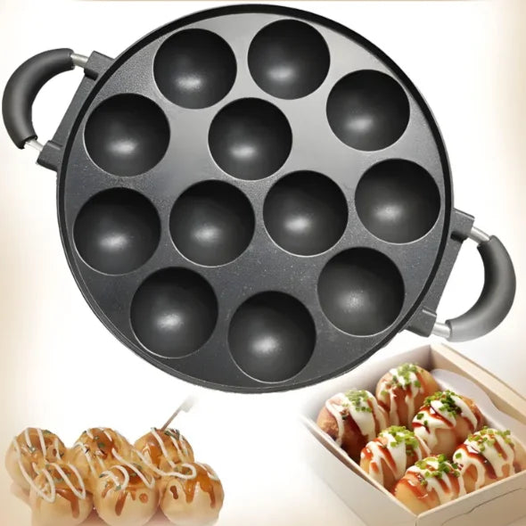 Sartén para takoyaki con 12 moldes, sartén antiadherente de aleación de aluminio para hacer takoyaki, ideal para preparar bolas de pulpo y panqueques.