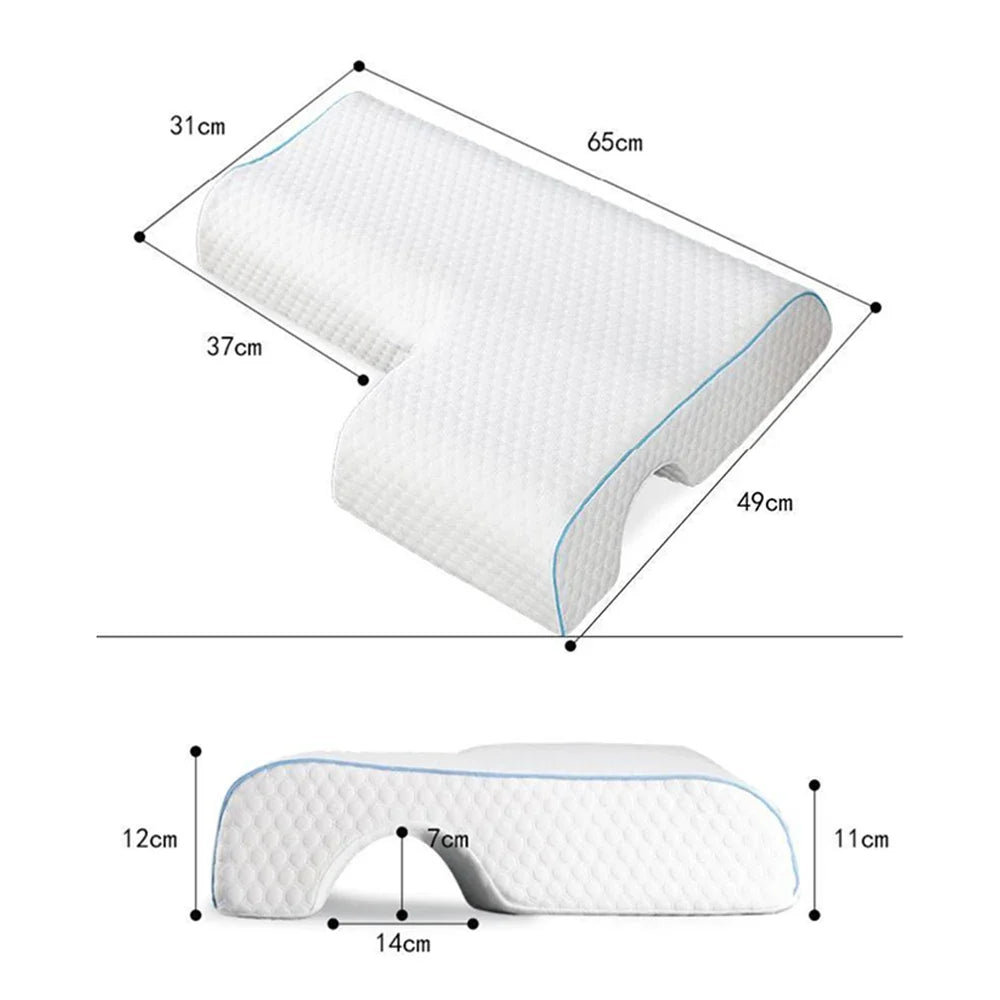Almohada arqueada para parejas con espuma viscoelástica transpirable de rebote lento, almohada para dormir que protege las manos y el cuello, evitando la presión.