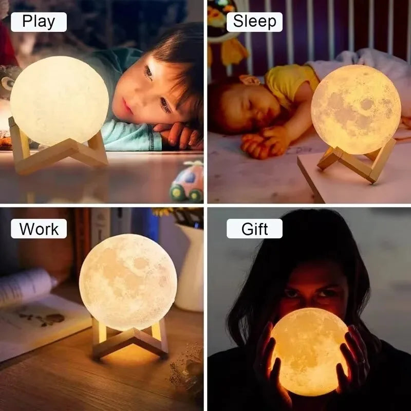 Lámpara de luna inalámbrica de 12 cm con 7 colores cambiantes, lámpara de mesa romántica con botón y funcionamiento a pilas, iluminación para interiores.