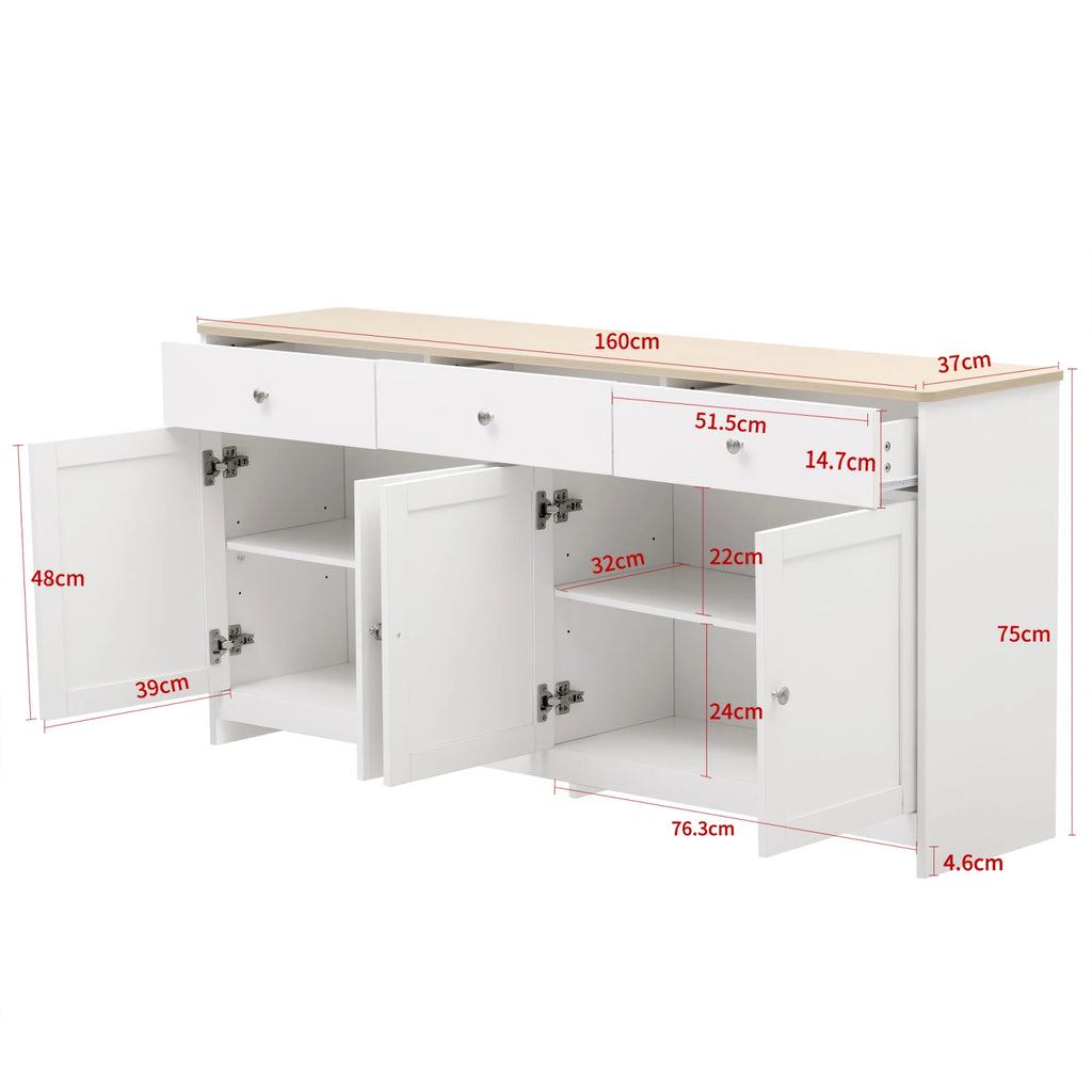Comanlai Multi-Storage Sideboard Scandinavian Modern Buffet Cabinet 3 Drawers 4 Doors Storage Cabinet For Dining Living Room