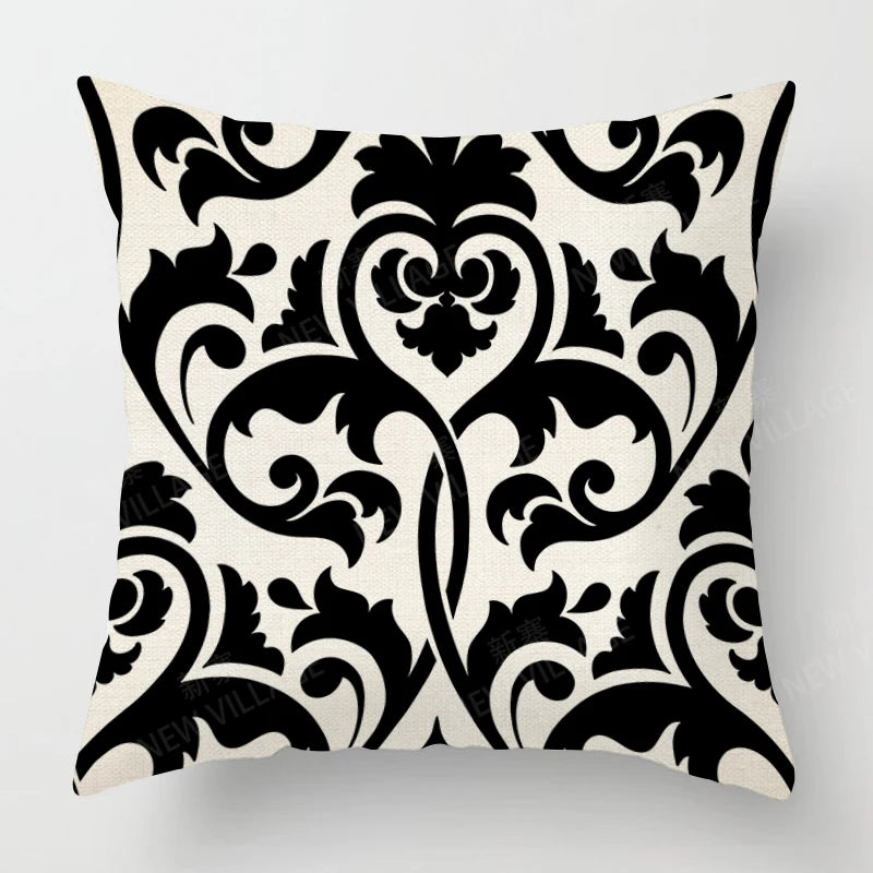 Funda de almohada de lino con estampado geométrico en blanco y negro para sofá o sofá. Decoración para el hogar. Se puede personalizar para ti. Tamaños disponibles: 40x40, 45x45, 50x50 y 60x60.