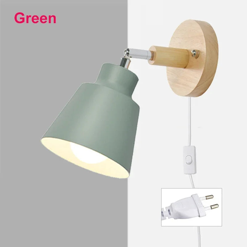 Aplique de pared nórdico para interiores, bricolaje, E27, madera, 6 colores, enchufe EU/UL, 350°, lámparas de pared para sala de estar, dormitorio, pasillo, apliques.