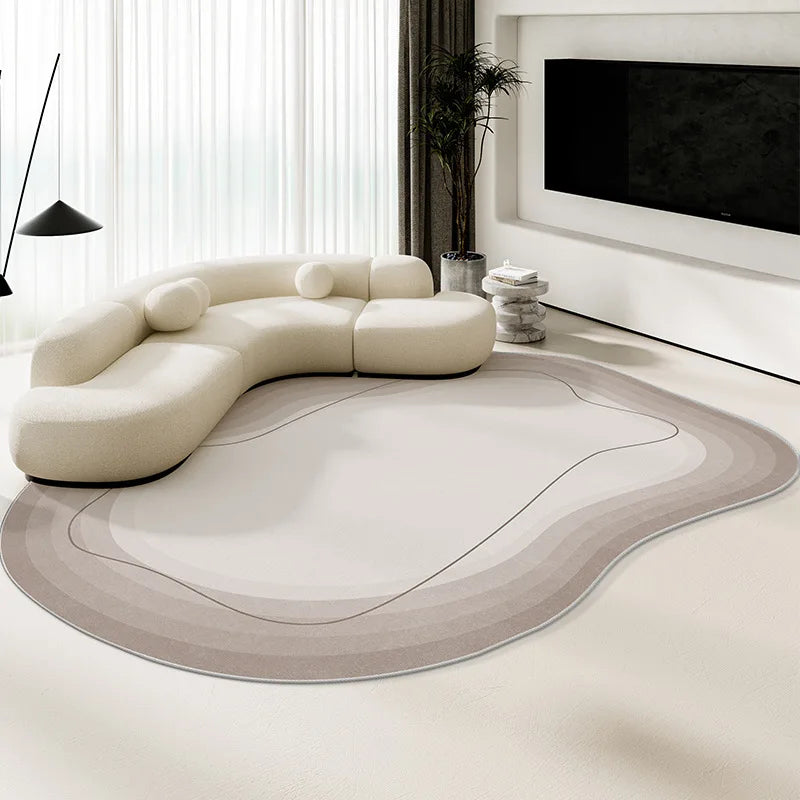 Alfombra de terciopelo irregular estilo crema para sala de estar, alfombra antideslizante de cobertura total para sofá o mesa de centro, fácil mantenimiento, decoración del hogar.