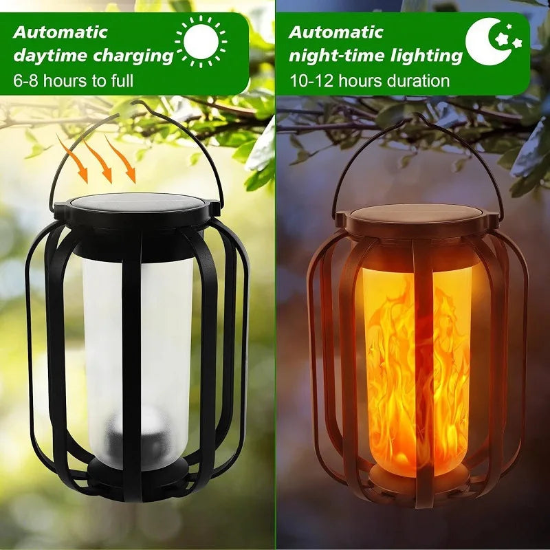 Faroles solares con luz de llama parpadeante, luces solares para jardín, escritorio, camping, impermeables, colgantes, patio y jardín.