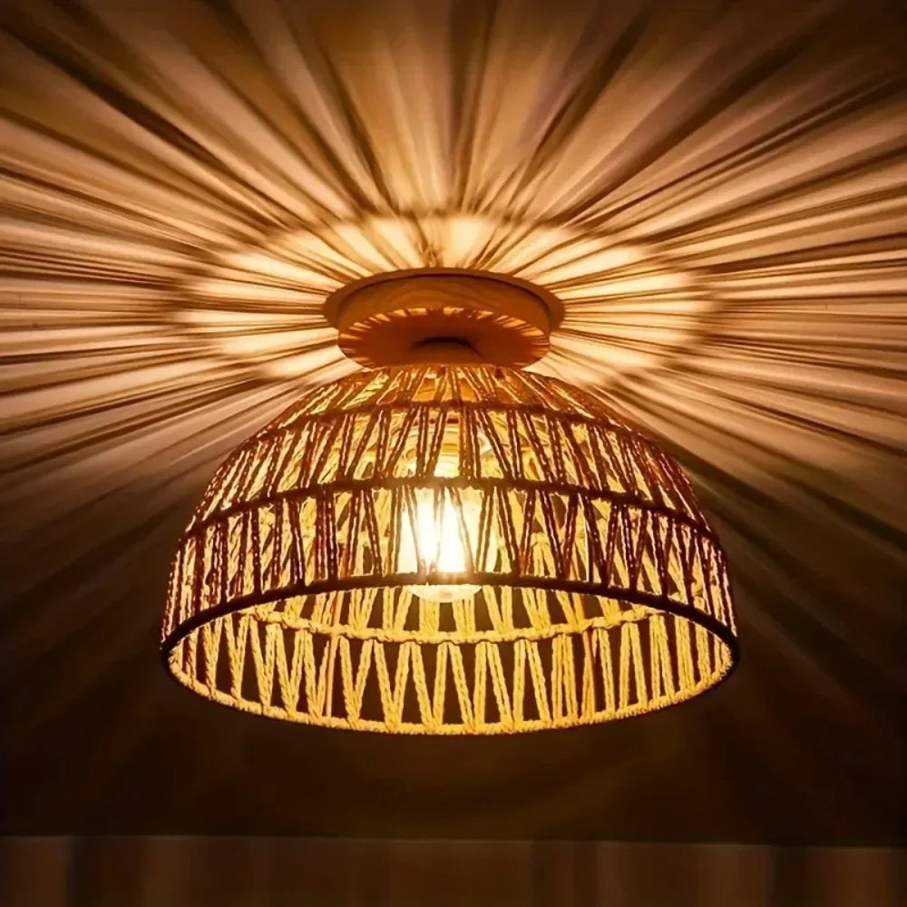 Pantalla de lámpara de techo de mimbre natural hecha a mano de 23/30 cm para isla de cocina, restaurante, dormitorio, sala de estar, casquillo E27 - Bombilla no incluida