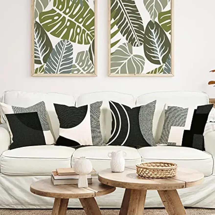 Funda de almohada negra con estampado geométrico para decoración del hogar, adecuada para sofá de oficina, sala de estar, jardín o coche.
