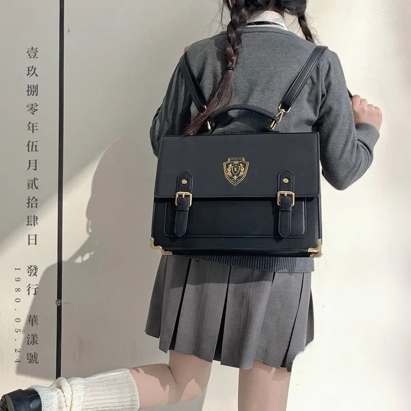 bolso universitario estilo retro de un solo hombro, bandolera, portátil, para estudiantes, con insignia y doble hombro.