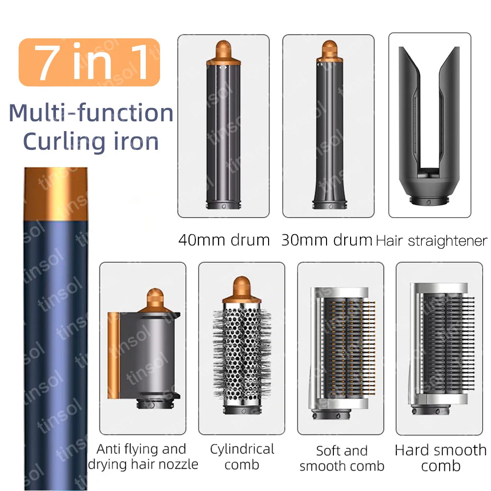 Set multifuncional 7 en 1 de secador, rizador y plancha de pelo: consigue resultados de peluquería en casa.