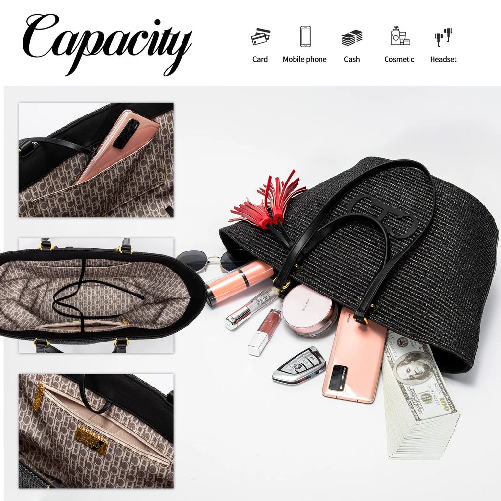 Bolso de mano Chch estilo cesta tejida para mujer, nuevo bolso tote de gran capacidad