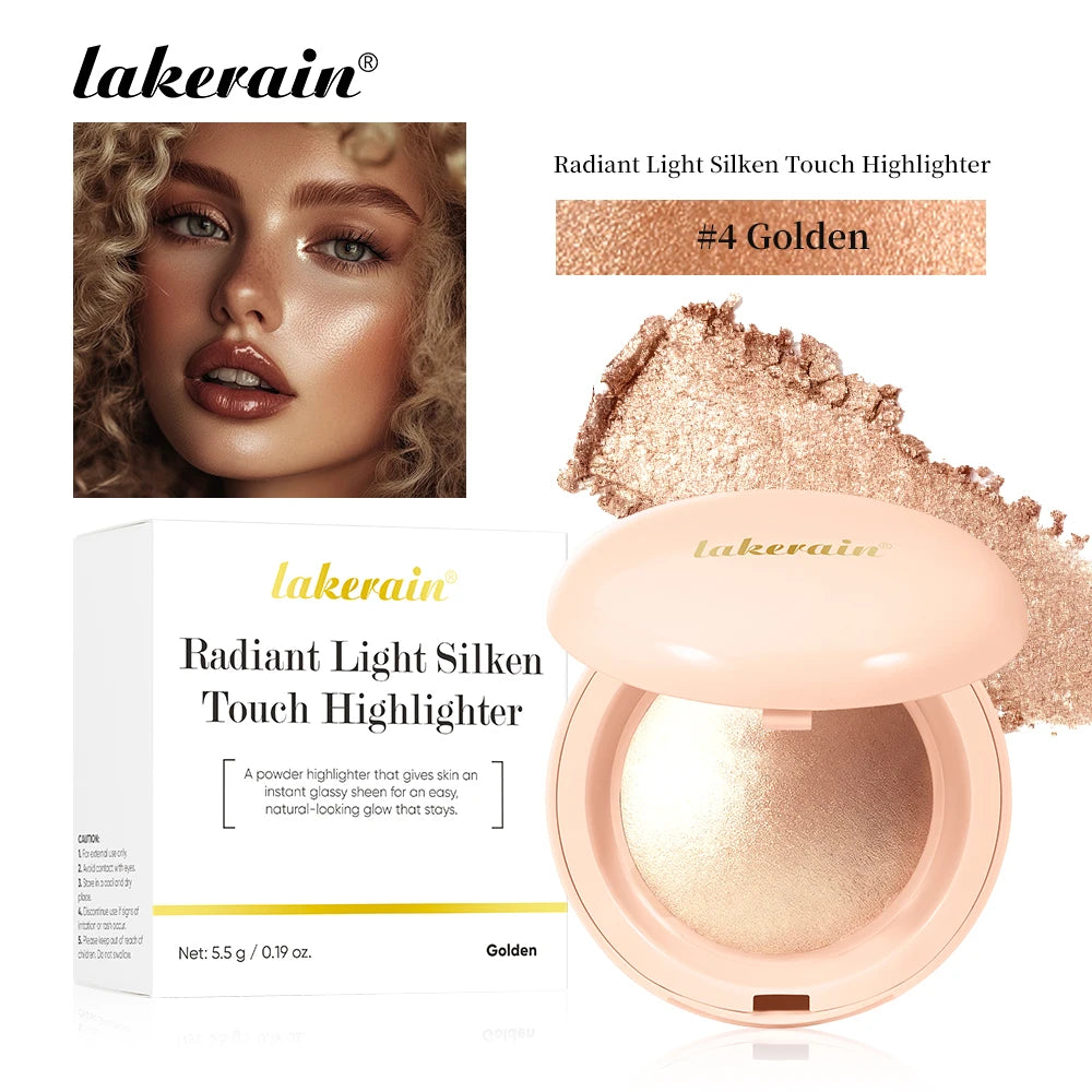 Iluminador facial en polvo resistente al agua de larga duración para una piel radiante al instante. Brillo horneado para un maquillaje con efecto iluminador y contorno.