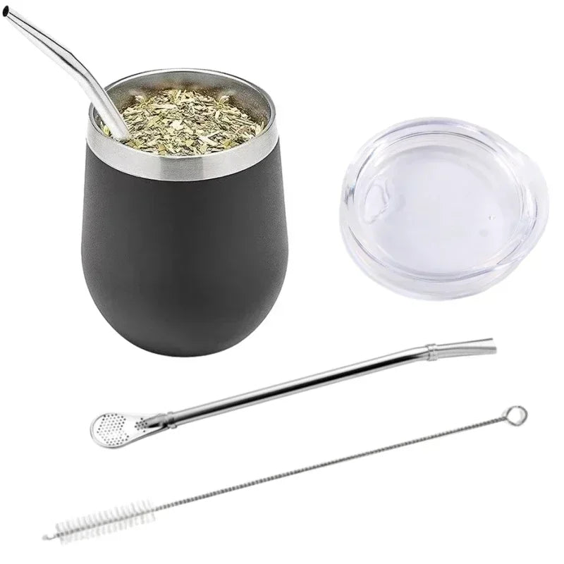 Juego de mate de acero inoxidable de doble pared con taza y bombilla. Incluye mate  y bombilla.