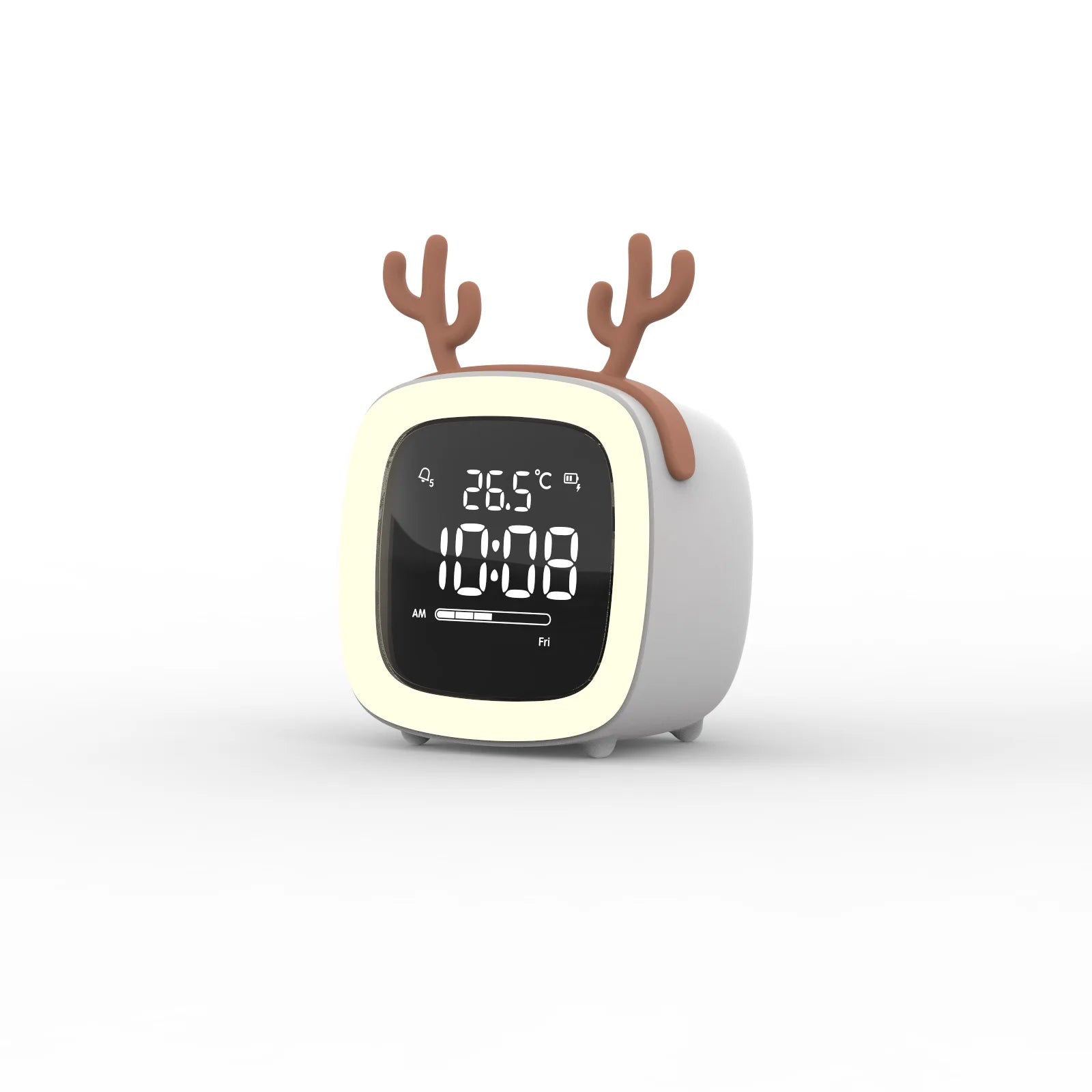 Rechargeable Cartoon LED Night Light Children Bedroom Alarm Clock with Thermometer Student Birthday Gift Room Bedside Deer Lamp