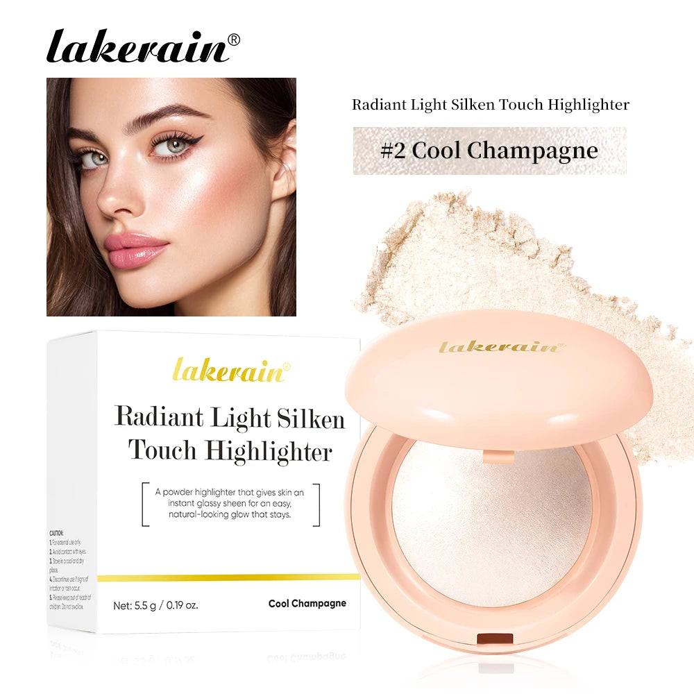 Iluminador facial en polvo resistente al agua de larga duración para una piel radiante al instante. Brillo horneado para un maquillaje con efecto iluminador y contorno.