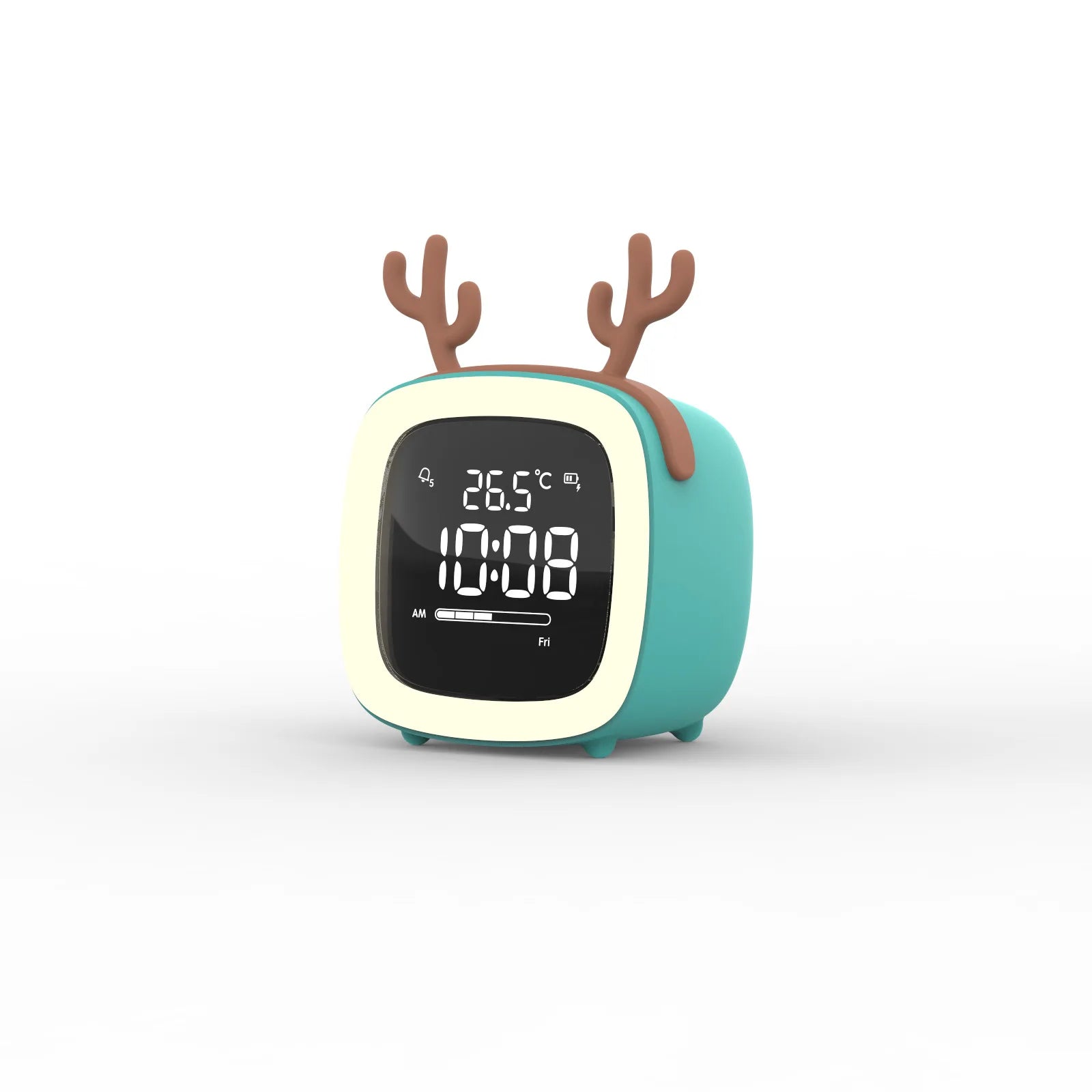 Rechargeable Cartoon LED Night Light Children Bedroom Alarm Clock with Thermometer Student Birthday Gift Room Bedside Deer Lamp