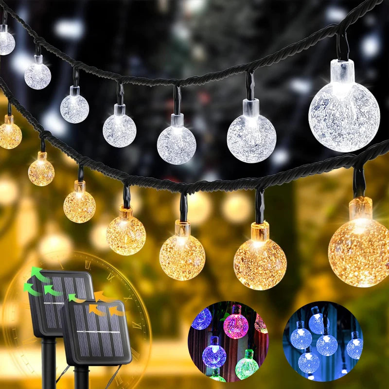 Guirnalda de luces solares tipo globo con 4 opciones de color, luces de hadas impermeables para exteriores con 8 modos para bodas, patios, fiestas y decoración del hogar.